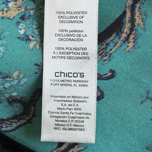 Chicos Open Wrap Top Asian Inspired Art to Wear SZ 1 Boho Blue Colorful Glam 90s - Picture 11 of 13